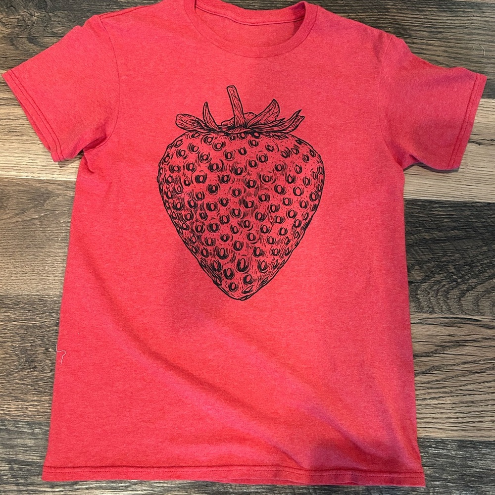 Red Short Sleeve Tee with Strawberry Graphic